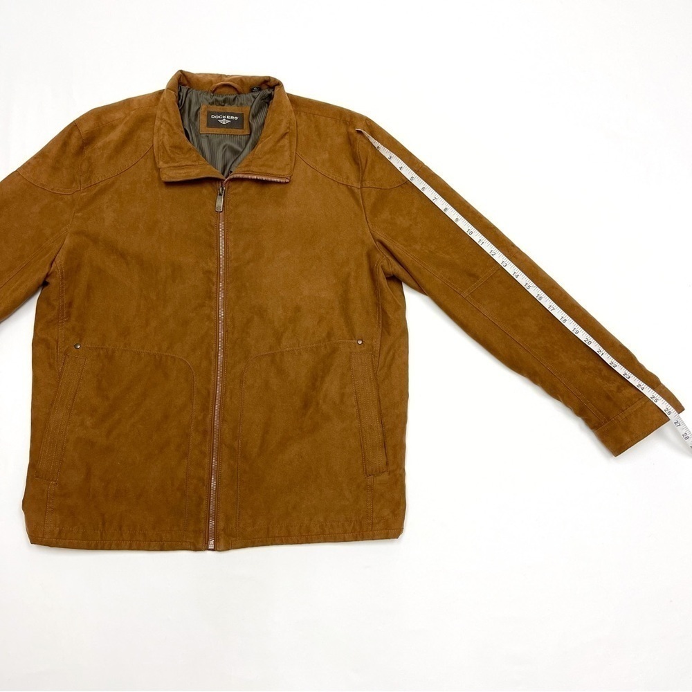 SOLD 🔴 Dockers zip up light jacket cognac tan brown suede like size XL - Picture 11 of 15